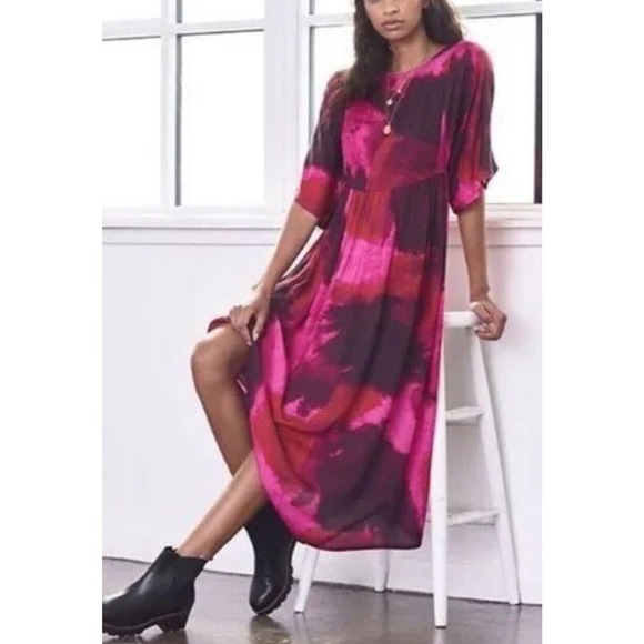 Norblack Norwhite Anthropologie Lysandra Tie-Dye Maxi Dress‎ Size XS Pink Red - Picture 2 of 8